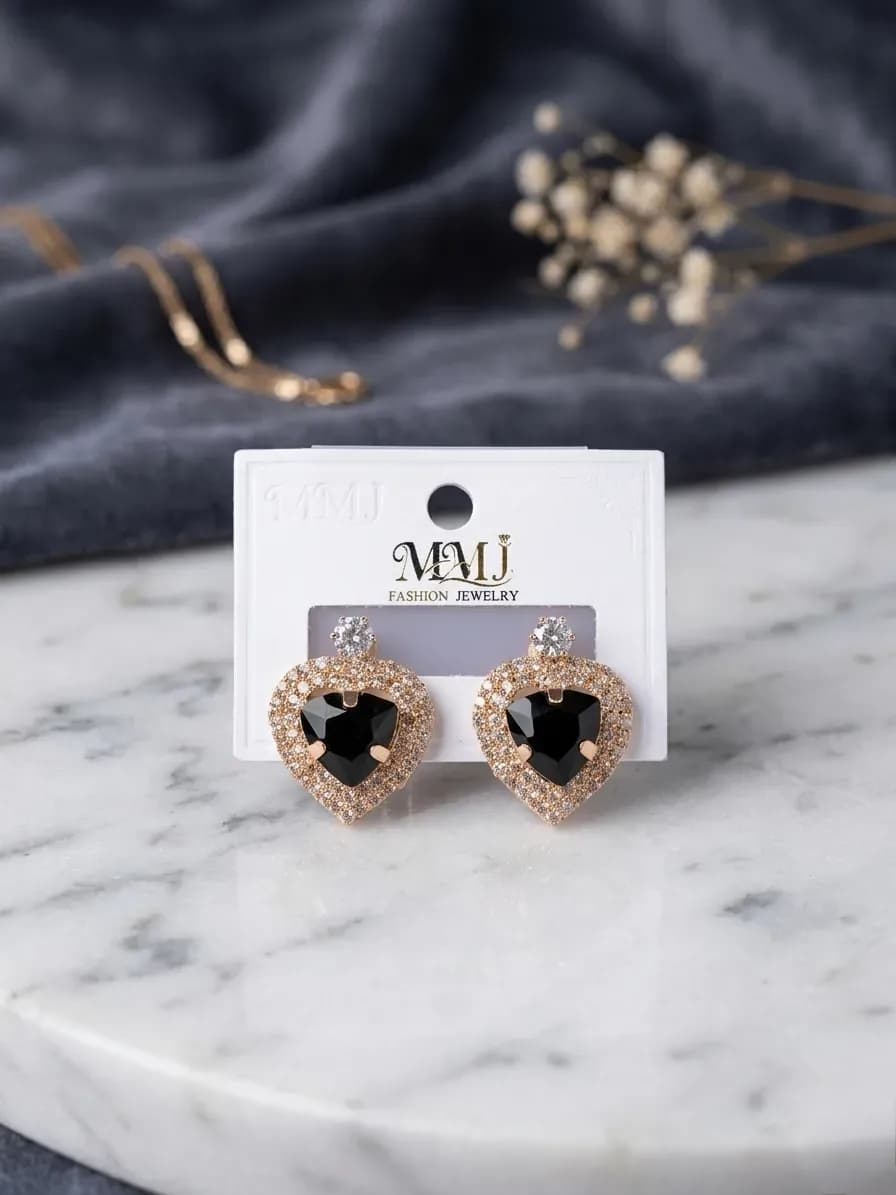 Heart Gold Plated Crystal Earrings 2 Pcs