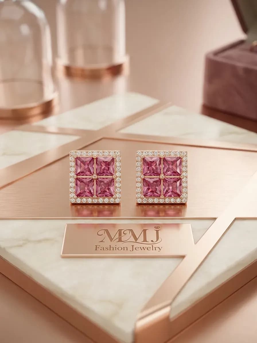 Women's Gold Plated Crystal Earrings Set of 2