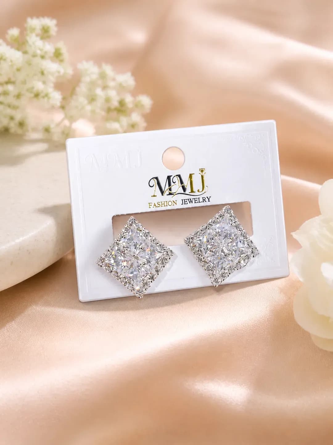 Crystal Modern Earrings Gold Plated 2 Pcs