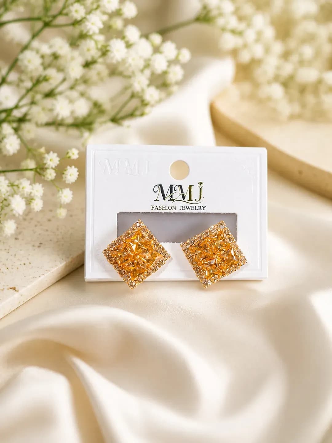 Golden Crystal Alloy Earrings for Women 2 Pcs