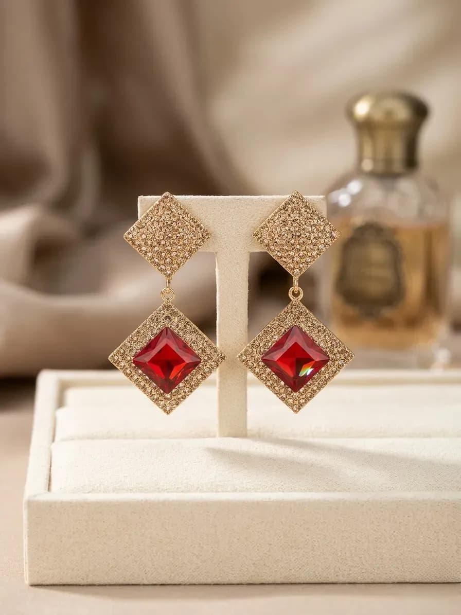 Gold Plated Crystal Moon Earrings for Women 2 Pcs