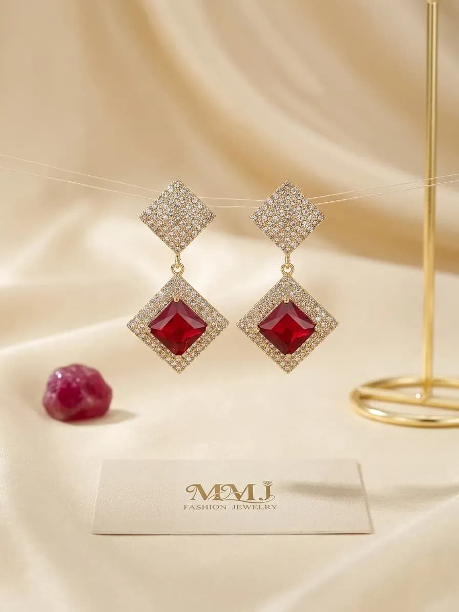 Gold Plated Crystal Moon Earrings for Women 2 Pcs