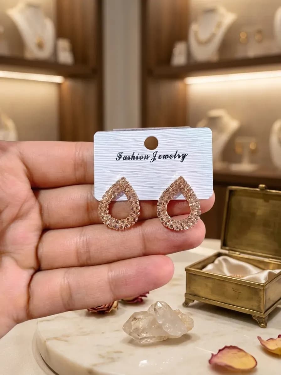 Golden Crystal Earrings for Women 2 Pcs