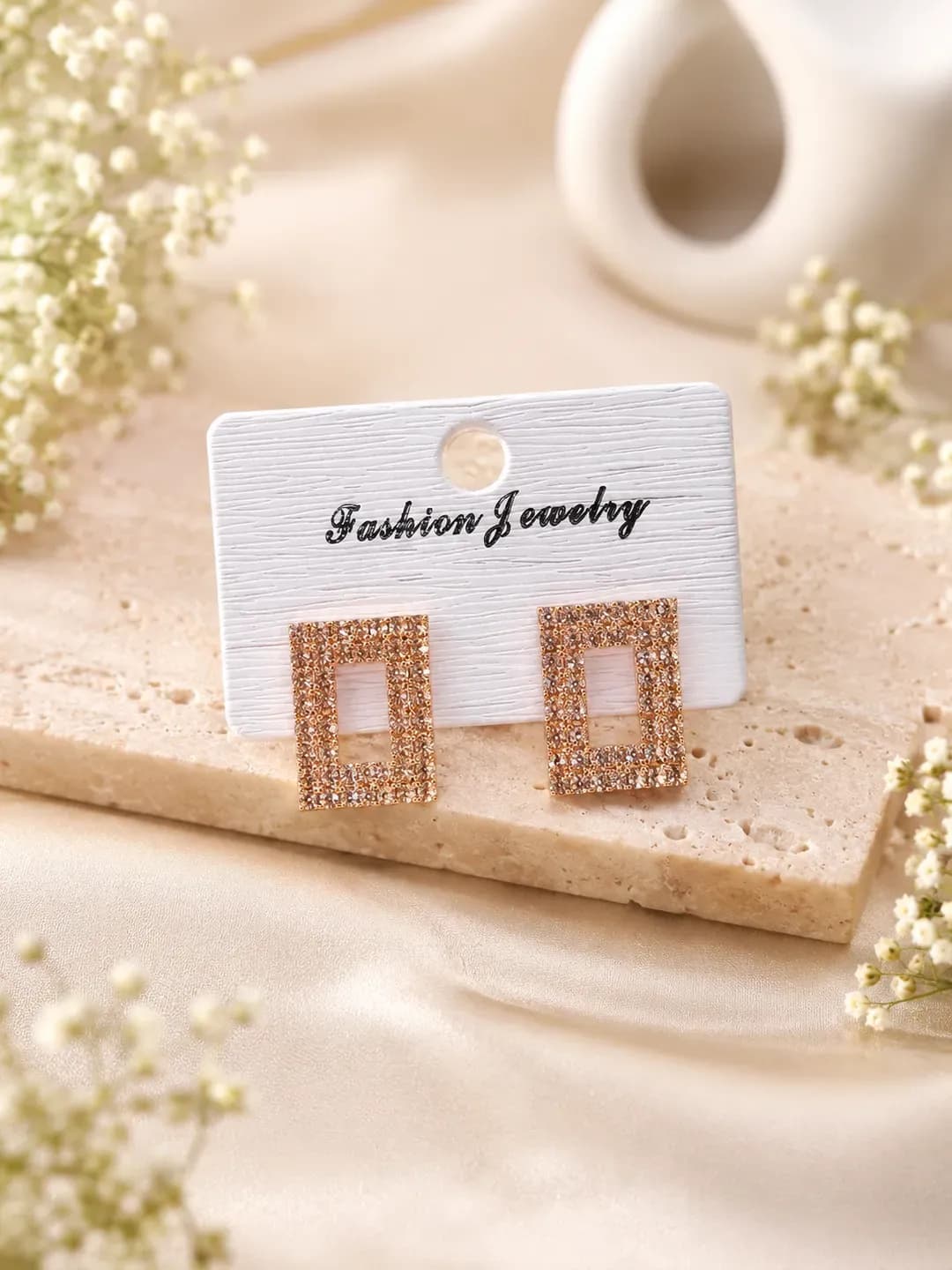 Golden Crystal Earrings for Women 2 Pcs