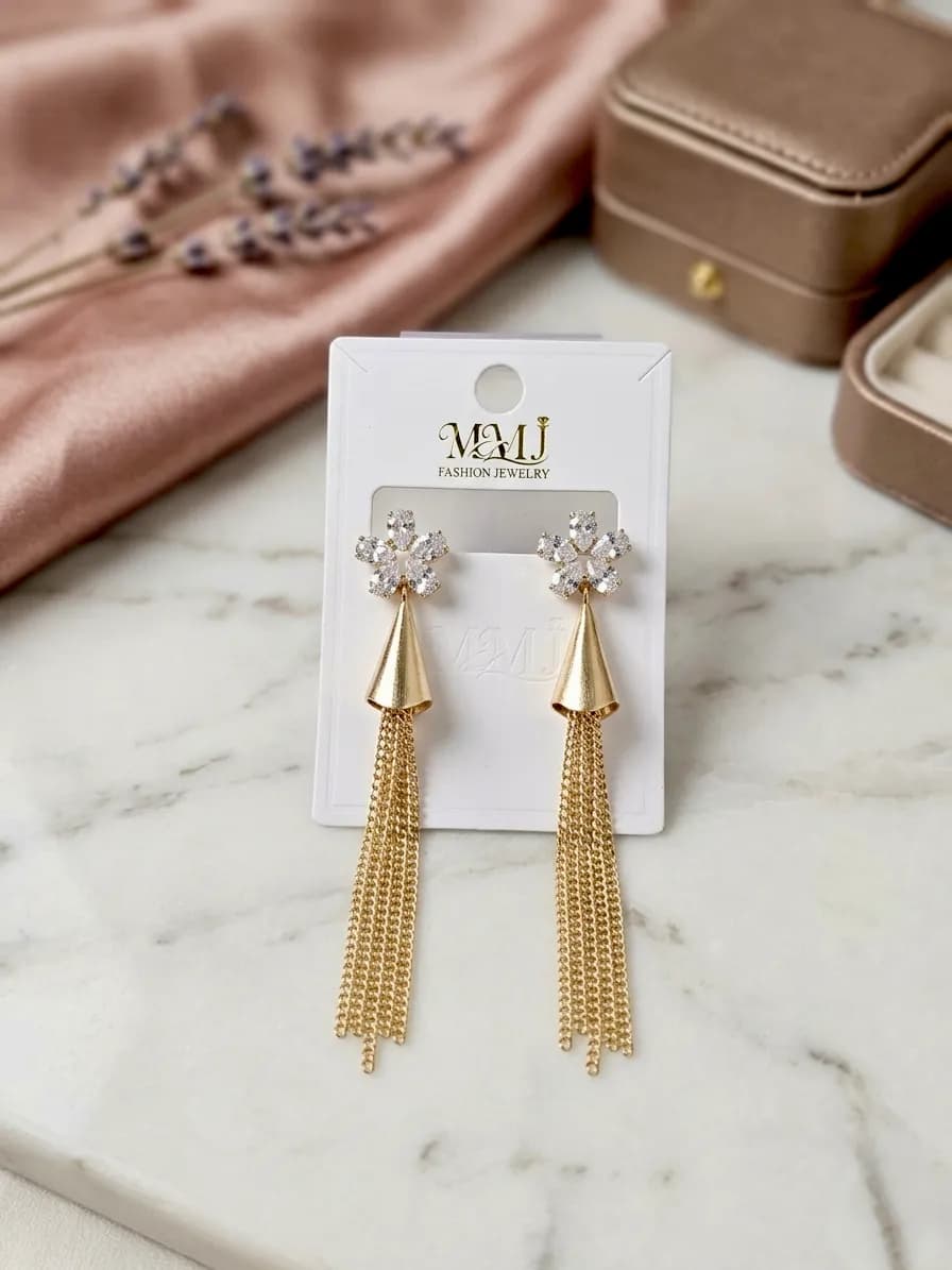 Golden Crystal Earrings for Women 2 Pcs