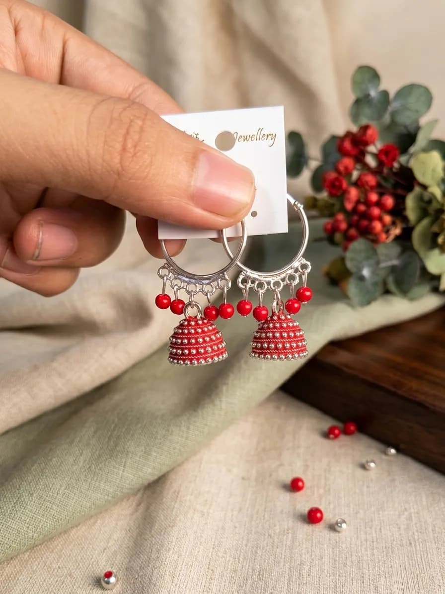 Women Funky Jhumka Earrings Silver Plated Crystal