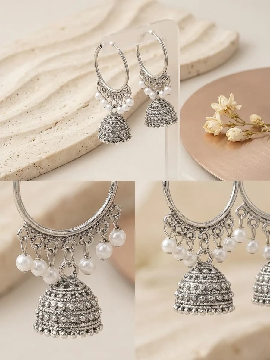 Silver Plated Funky Jhumka Earrings for Women 2 Pcs