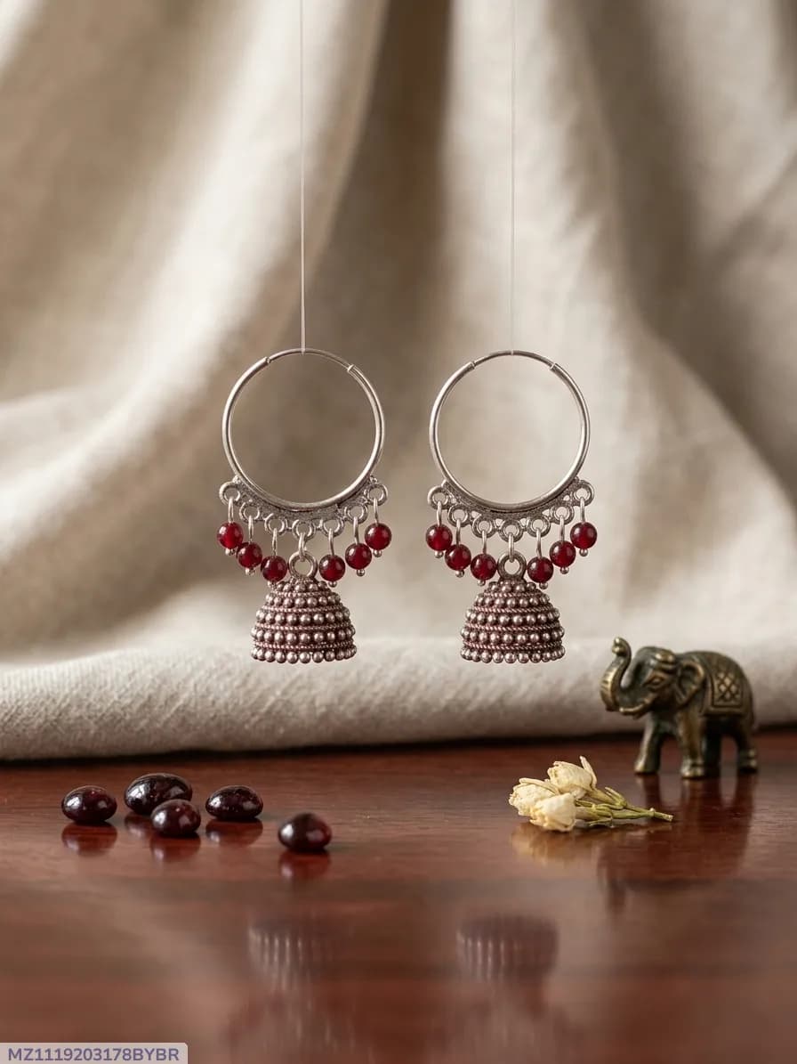 Funky Silver Plated Jhumka Earrings for Women 2 Pcs