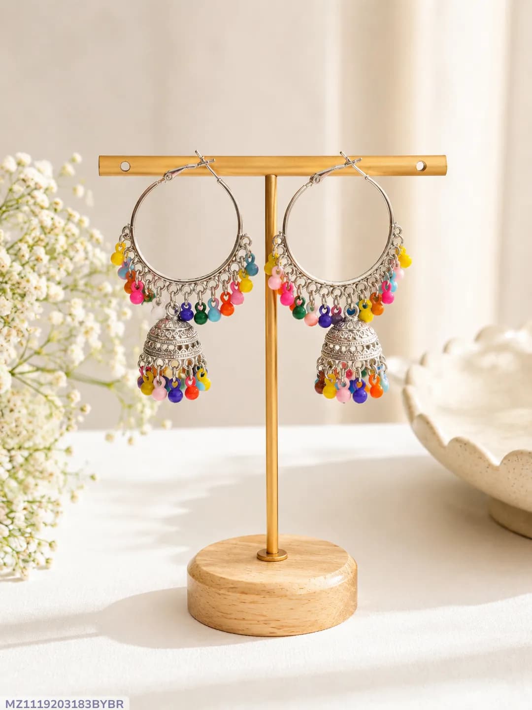 Silver Plated Crystal Jhumka Earrings for Women 2 Pcs