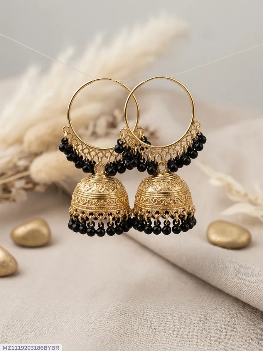 Golden Jhumka Earrings for Women 2 Pcs