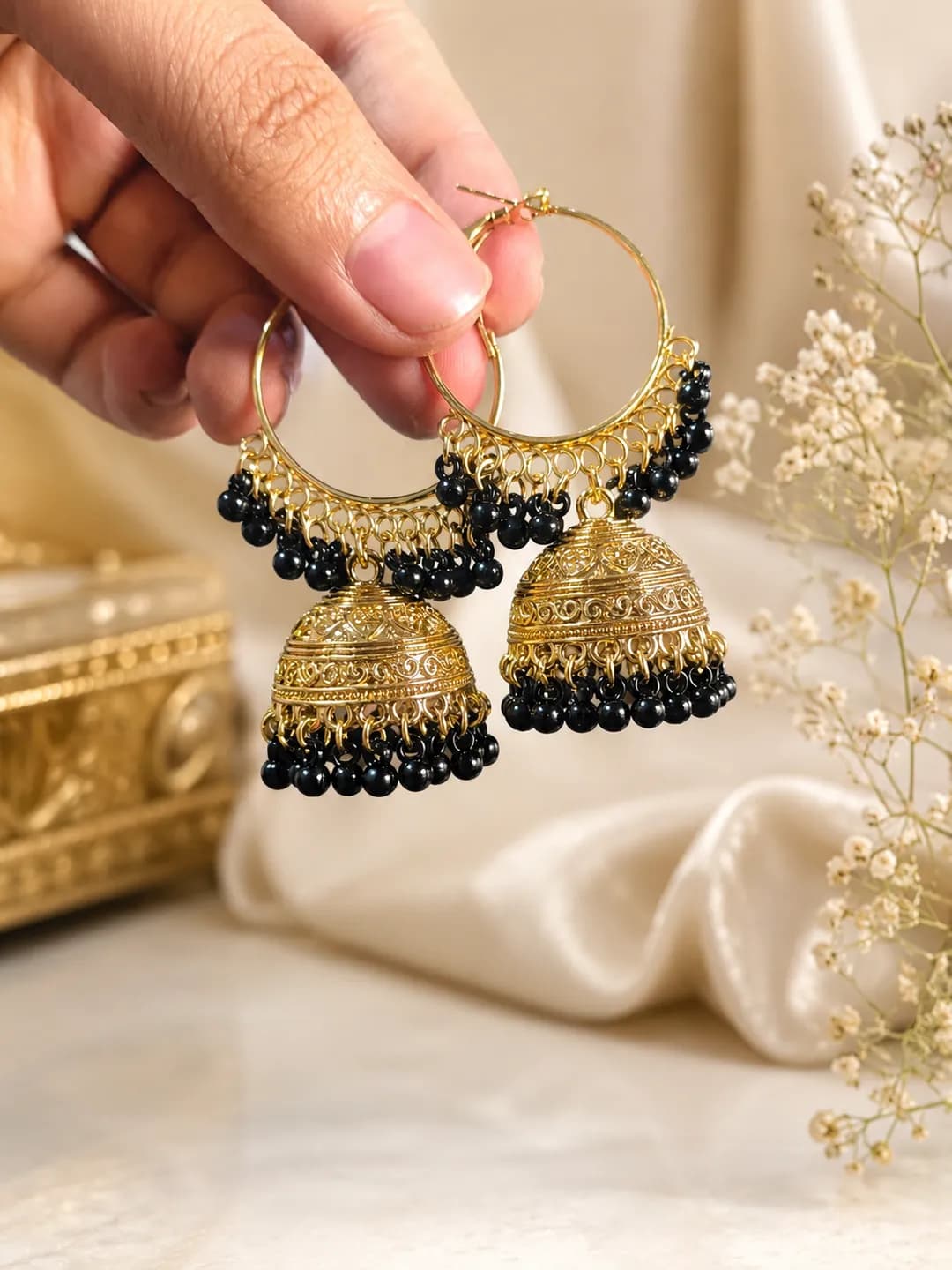 Golden Jhumka Earrings for Women 2 Pcs