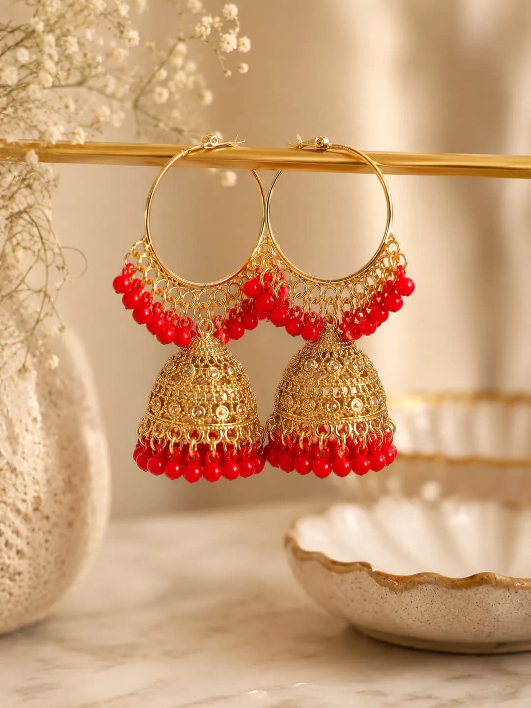 Golden Jhumka Earrings for Women 2 Pcs