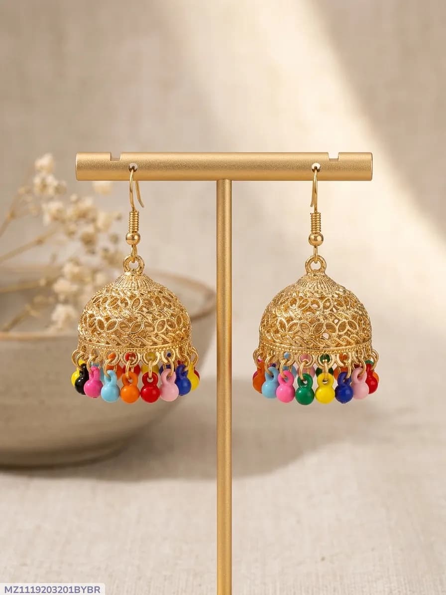 Gold Plated Multicolor Jhumka Earrings for Women
