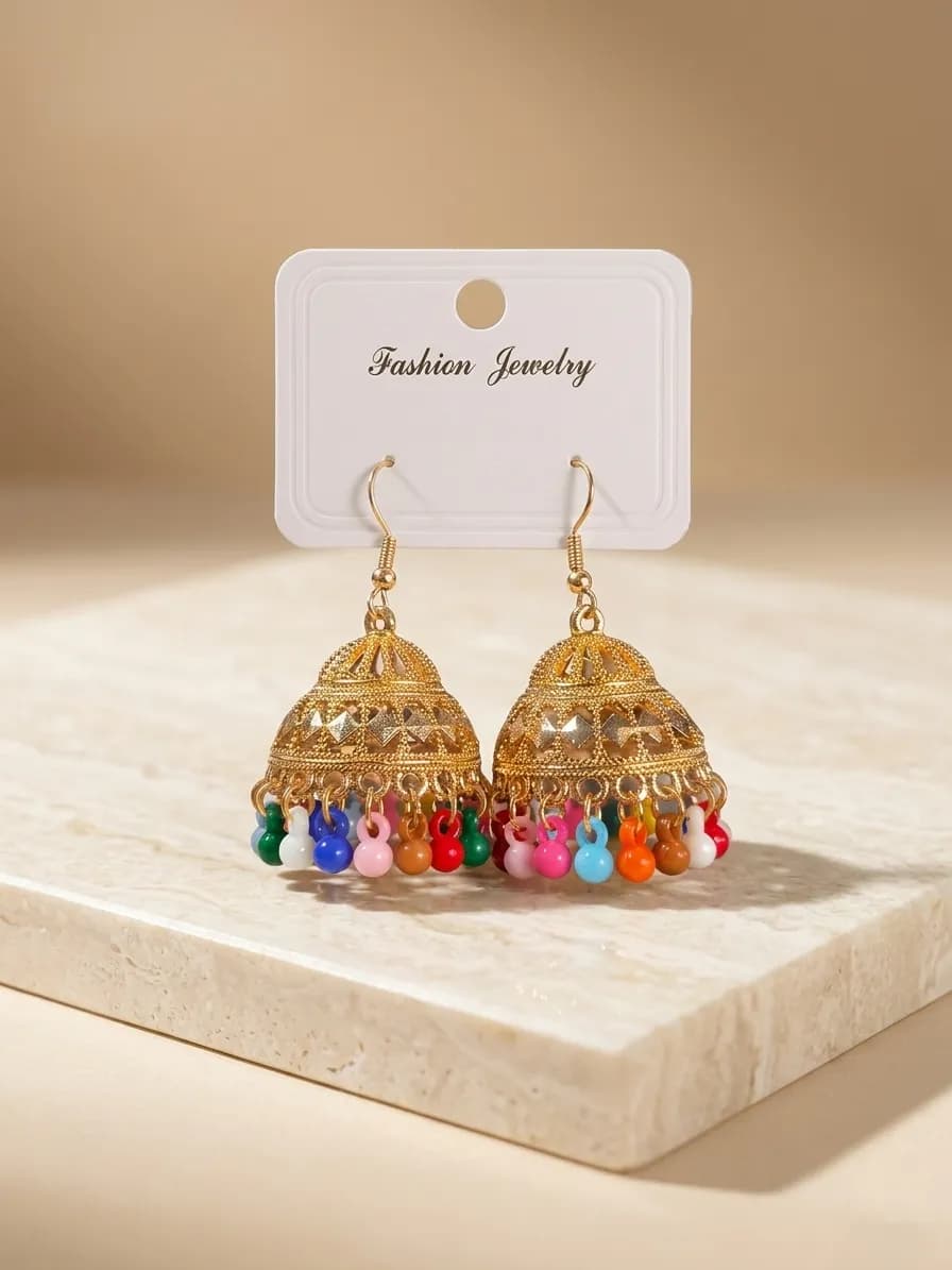 Multicolor Crystal Jhumka Earrings for Women Gold Plated