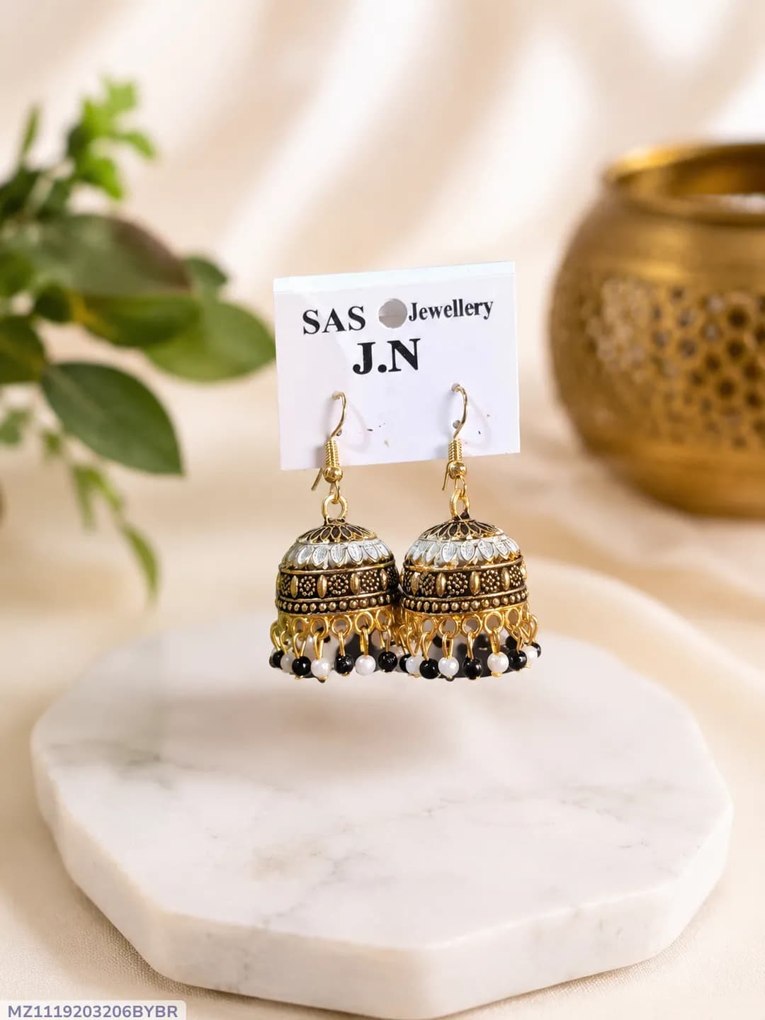 Gold Plated Jhumka Earrings for Women Multicolor 2 Pcs