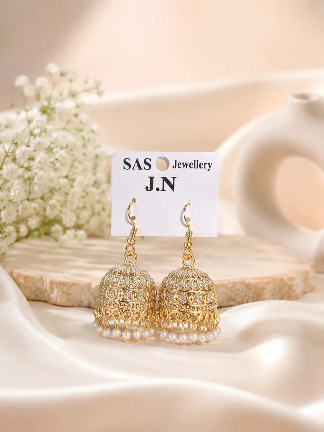 Gold Plated Crystal Jhumka Earrings for Women 2 Pcs