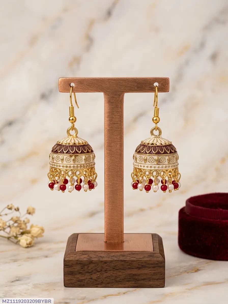 Gold Plated Jhumka Earrings for Women Multicolor Crystal