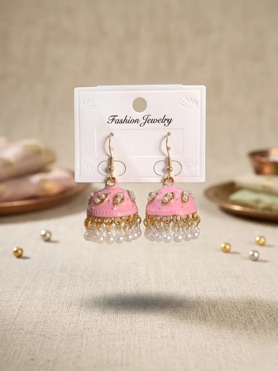 Women Funky Gold Plated Crystal Earrings Multicolor 2 Pcs