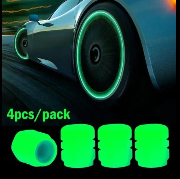 Luminous Wheel Valve Caps ABS Green 4-Piece Pack