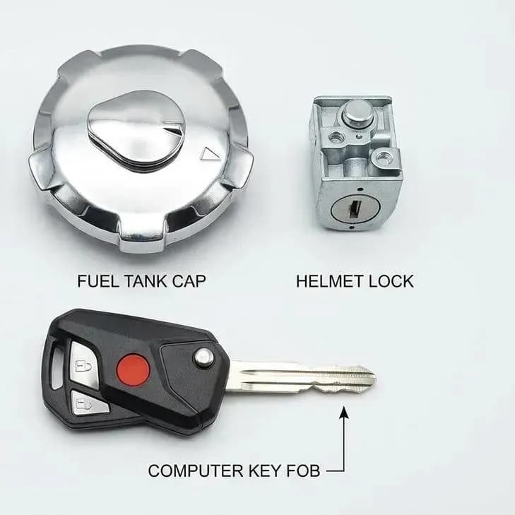 Fuel Tank Cap Helmet Lock Computer Key FOB Set