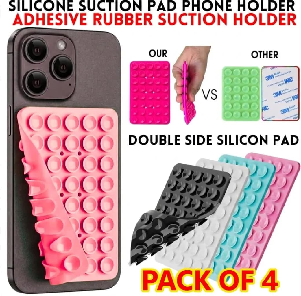 Double Side Silicone Suction Pad Phone Holder Pack of 4 Black