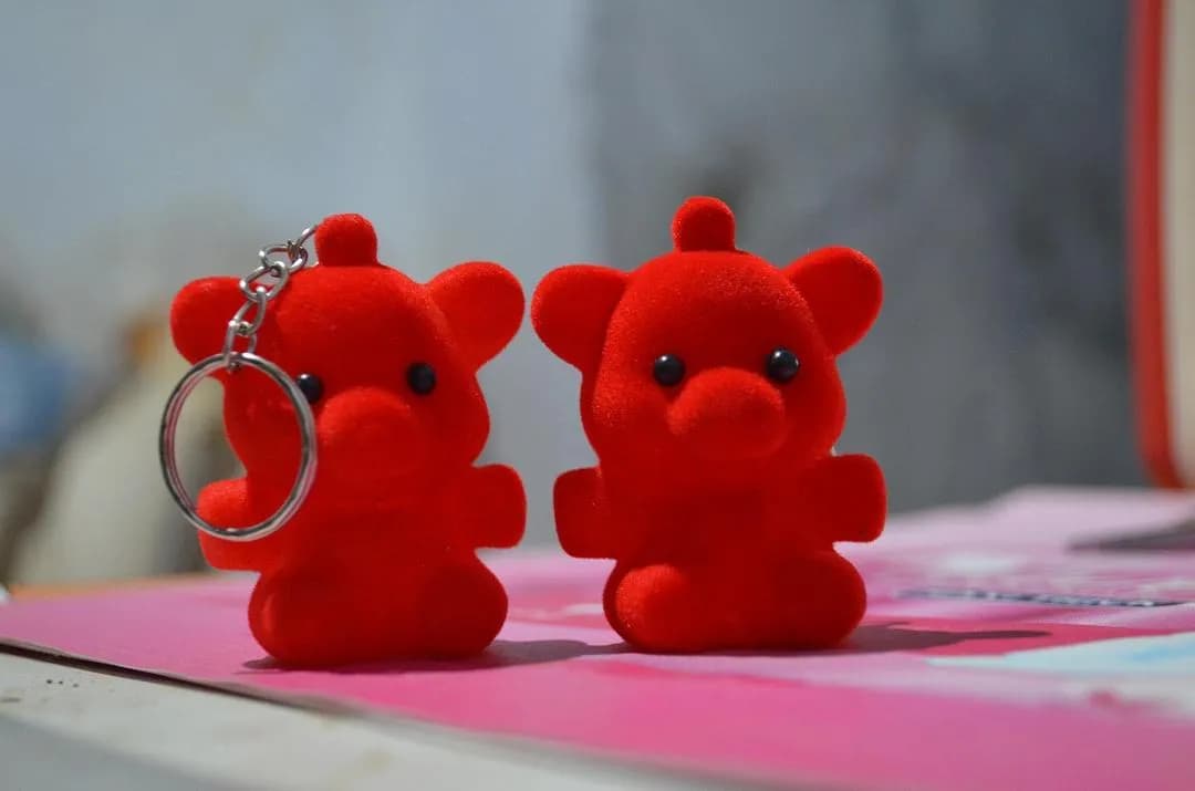 Red Teddy Bear Keychains 2 Pcs ABS Plastic