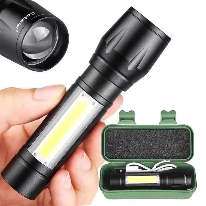Rechargeable Flashlight with USB Cable & Green Case