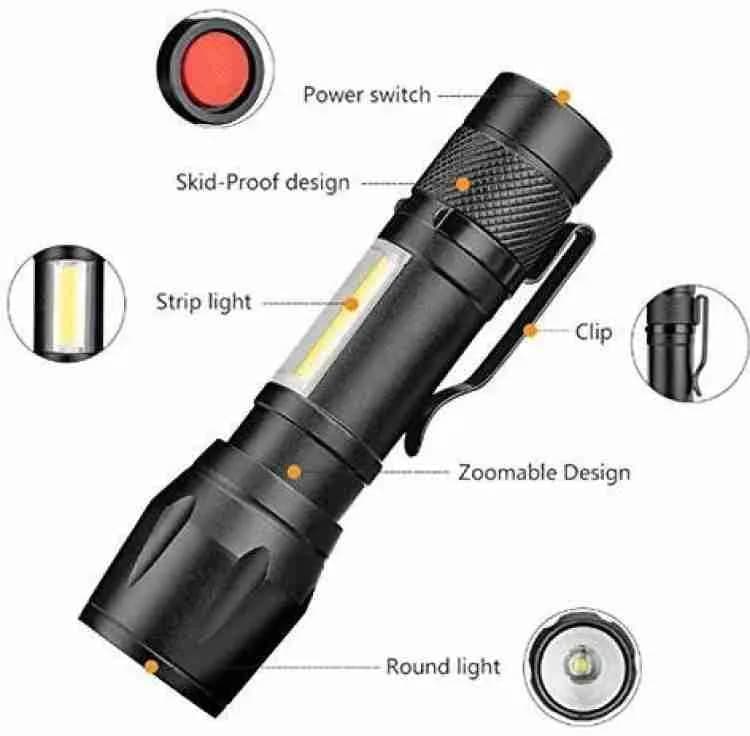 Rechargeable XPE+COB Flashlight Black ABS