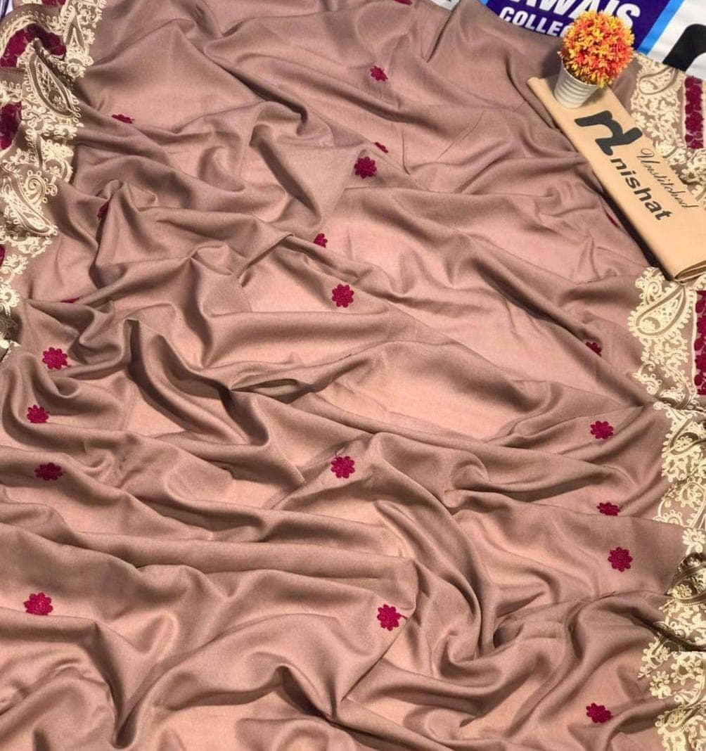 Swiss Embroidered Shawl Brown Floral Elegant
