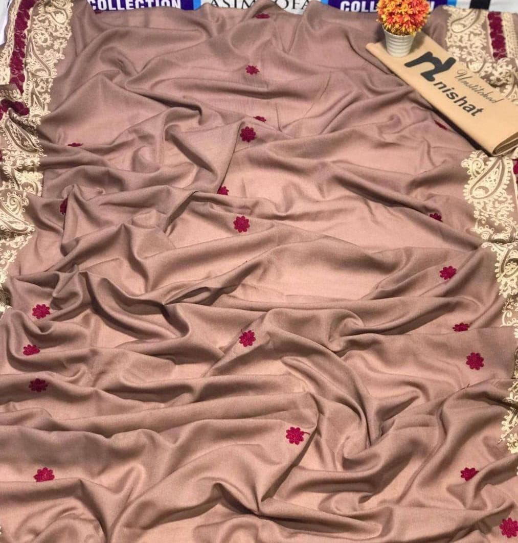 Swiss Embroidered Shawl Brown Floral Elegant