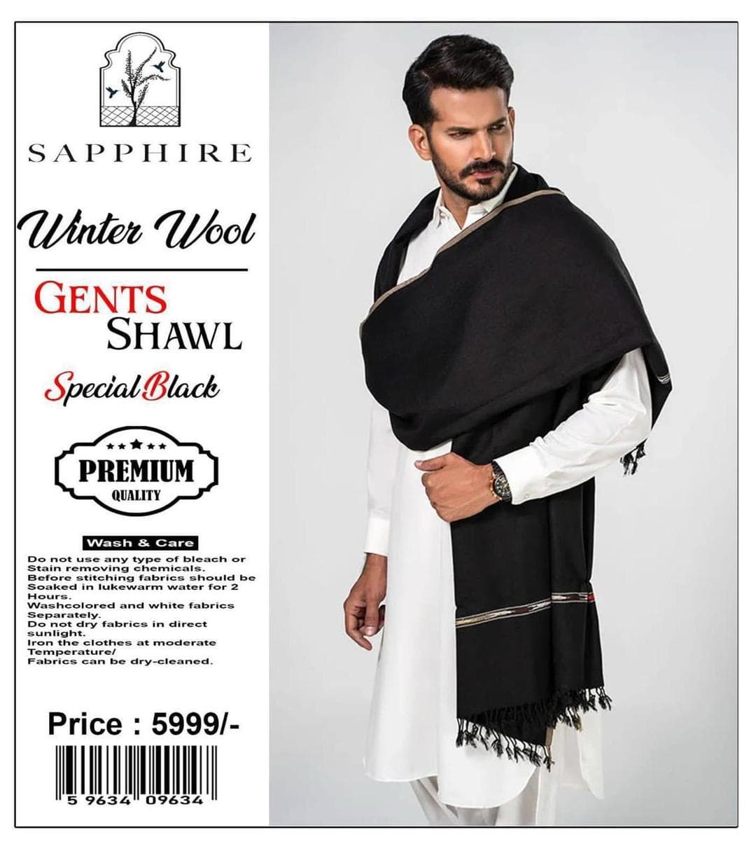 Winter Wool Shawl Black Men's Wedding Party Wear