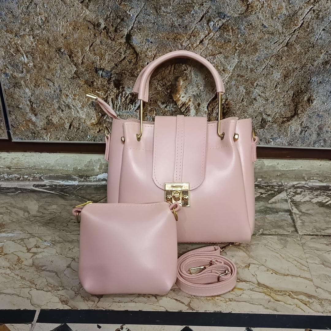 Pink PU Leather Crossbody Bag with Gold Hardware