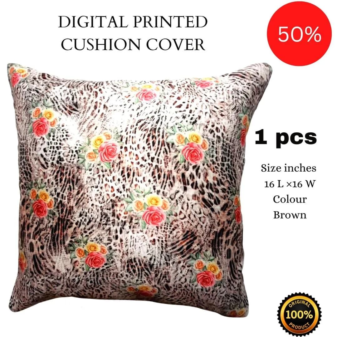 Cushion Cover Brown Floral Digital Printed 16x16 W