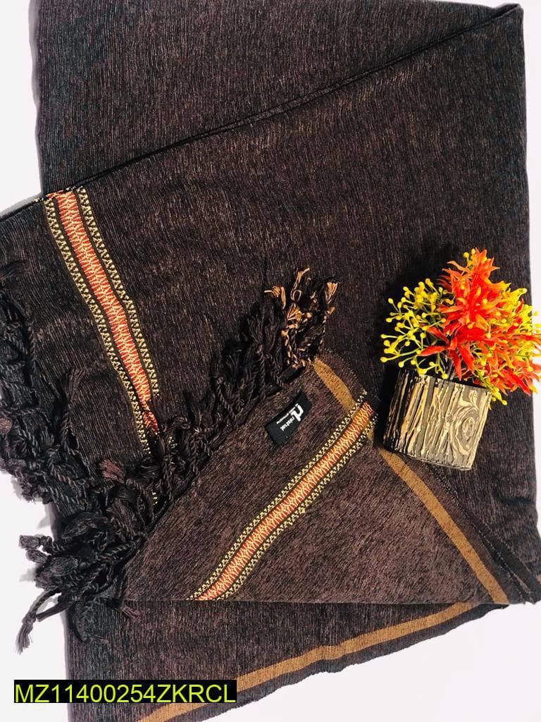 Men Velvet Shawl Dark Brown with Fringes