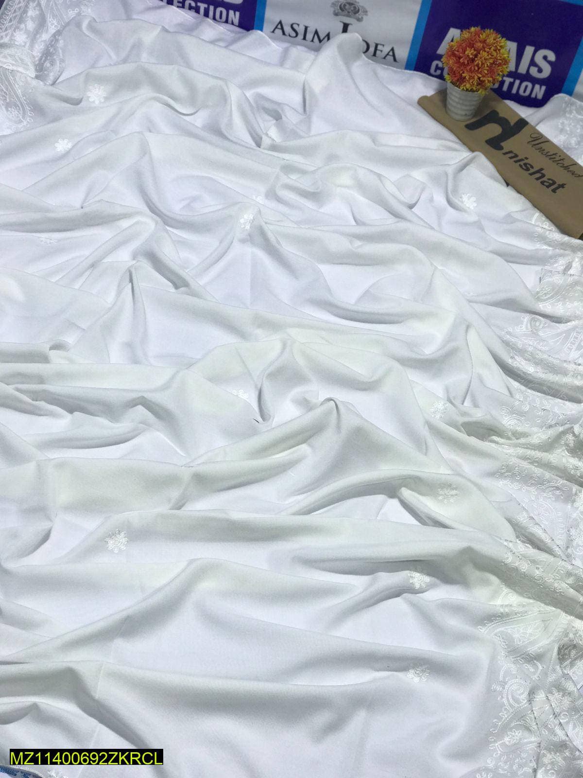 White Lawn Tilla Embroidered Shawl for Women