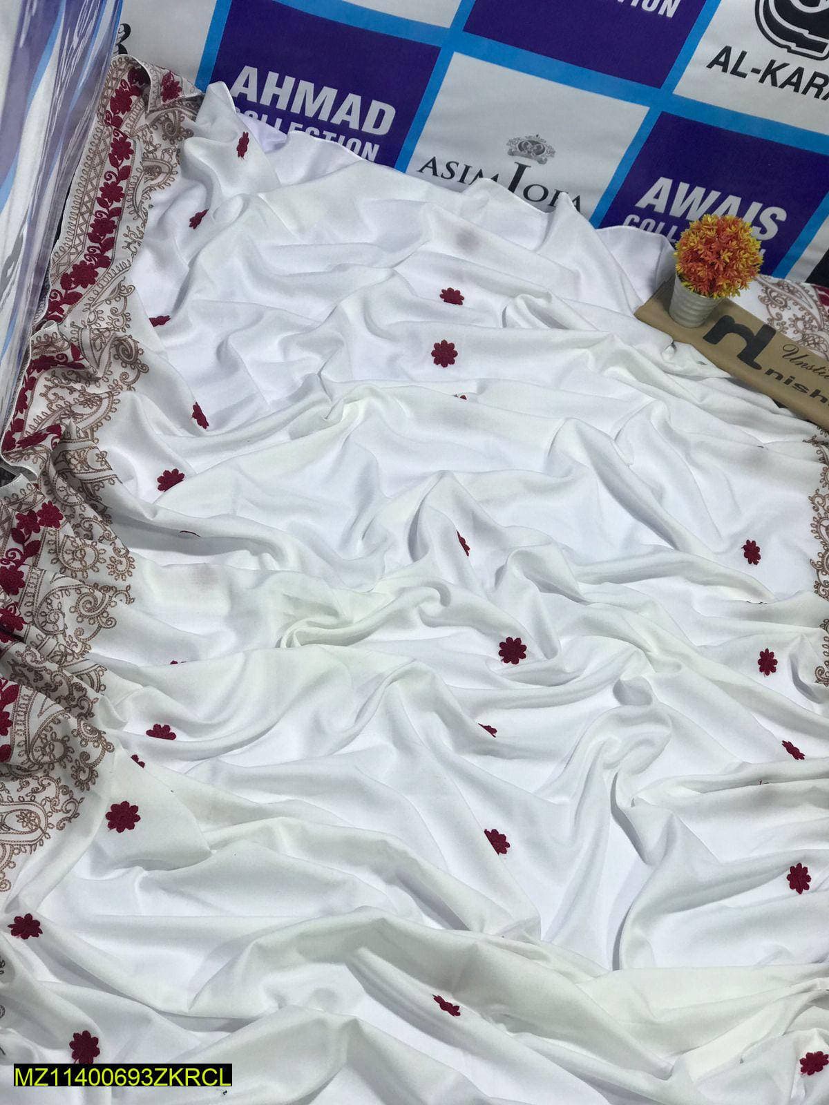 White Swiss Lawn Shawl with Tilla Embroidery 2.5 Yards