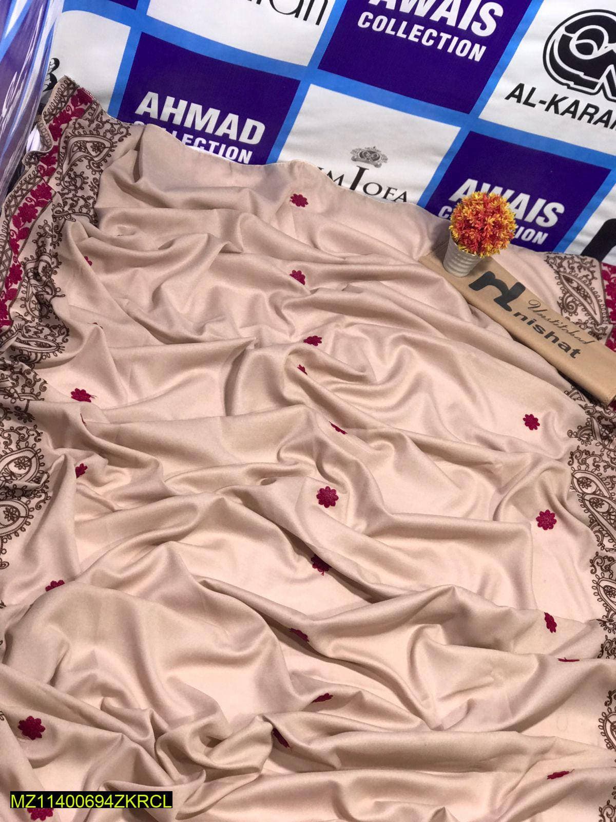 Women's Tilla Embroidered Shawl Cream Maroon Paisley Border