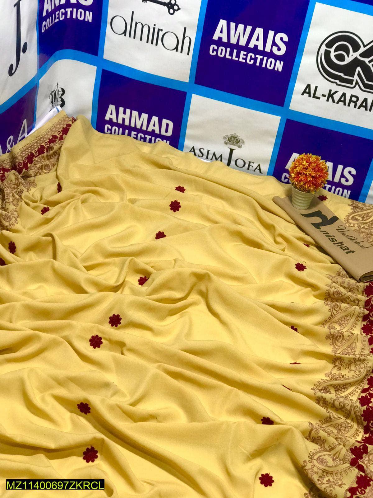 Premium Lawn Shawl Yellow Tilla Embroidery for Weddings Eid