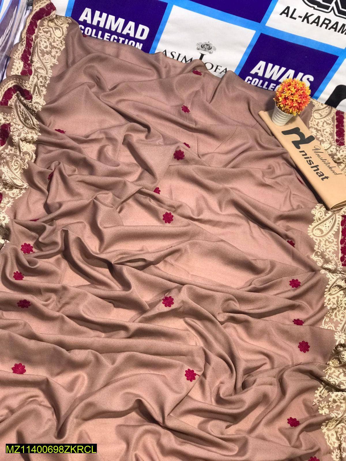 Brown Swiss Lawn Shawl with Tilla Embroidery for Women