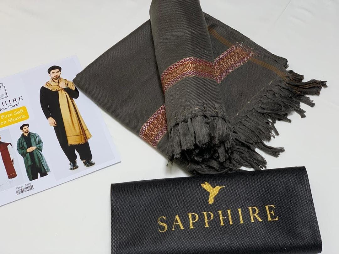 Men Wool Shawl Black 2.5 Gaz Winter Warm