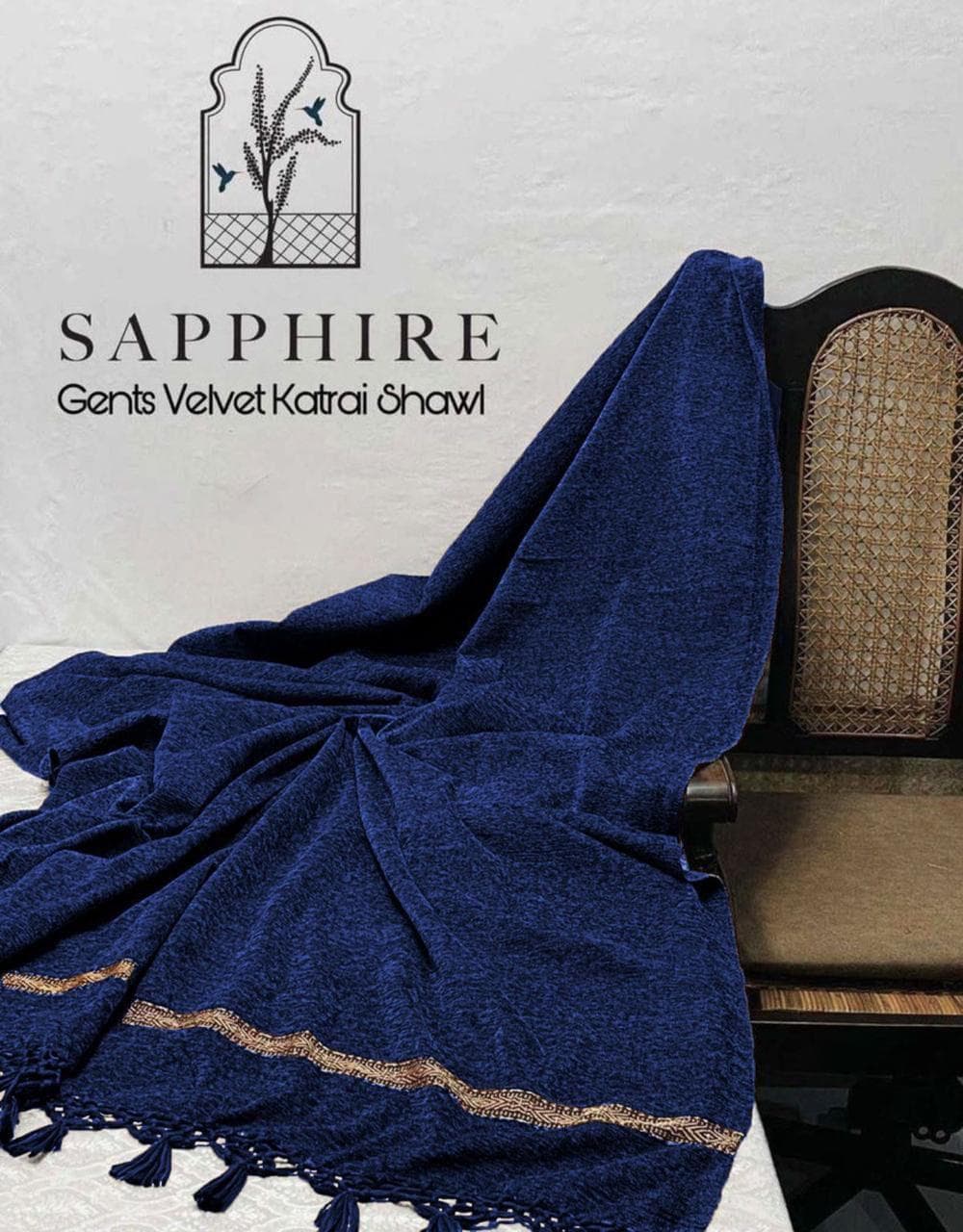 Men's Velvet Shawl Blue Winter Warm Cozy