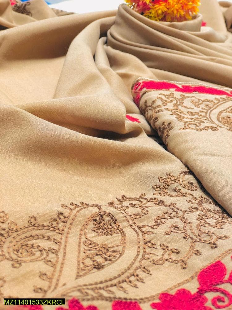 Swiss Lawn Shawl Beige Pink Brown Embroidery
