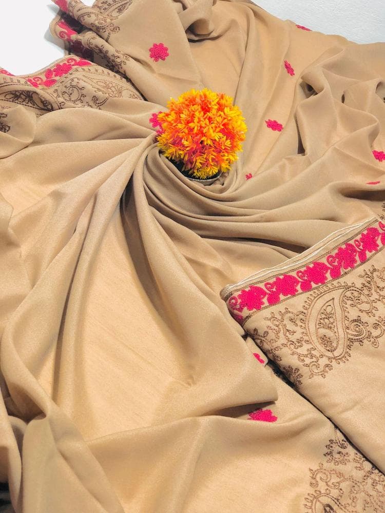 Swiss Lawn Shawl Beige Pink Brown Embroidery