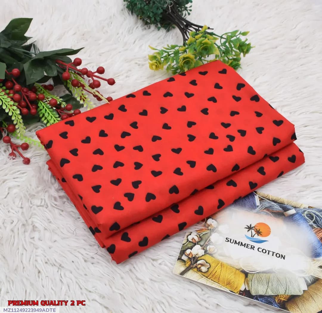 Red Printed Cotton Shirt & Trouser Set 2 Pcs