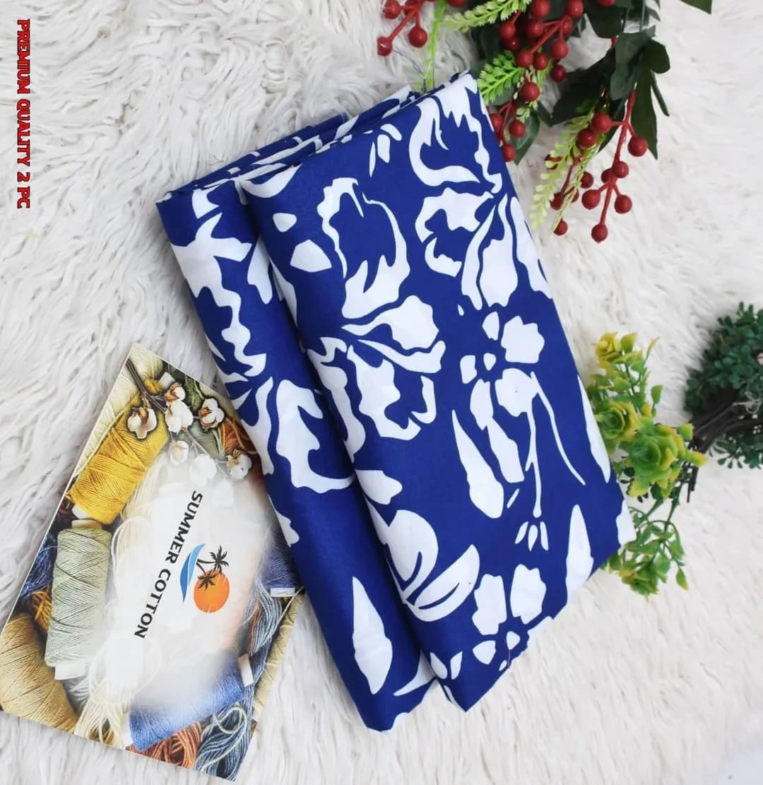 Blue Printed Polo Cotton 2Pcs Shirt Trouser Set