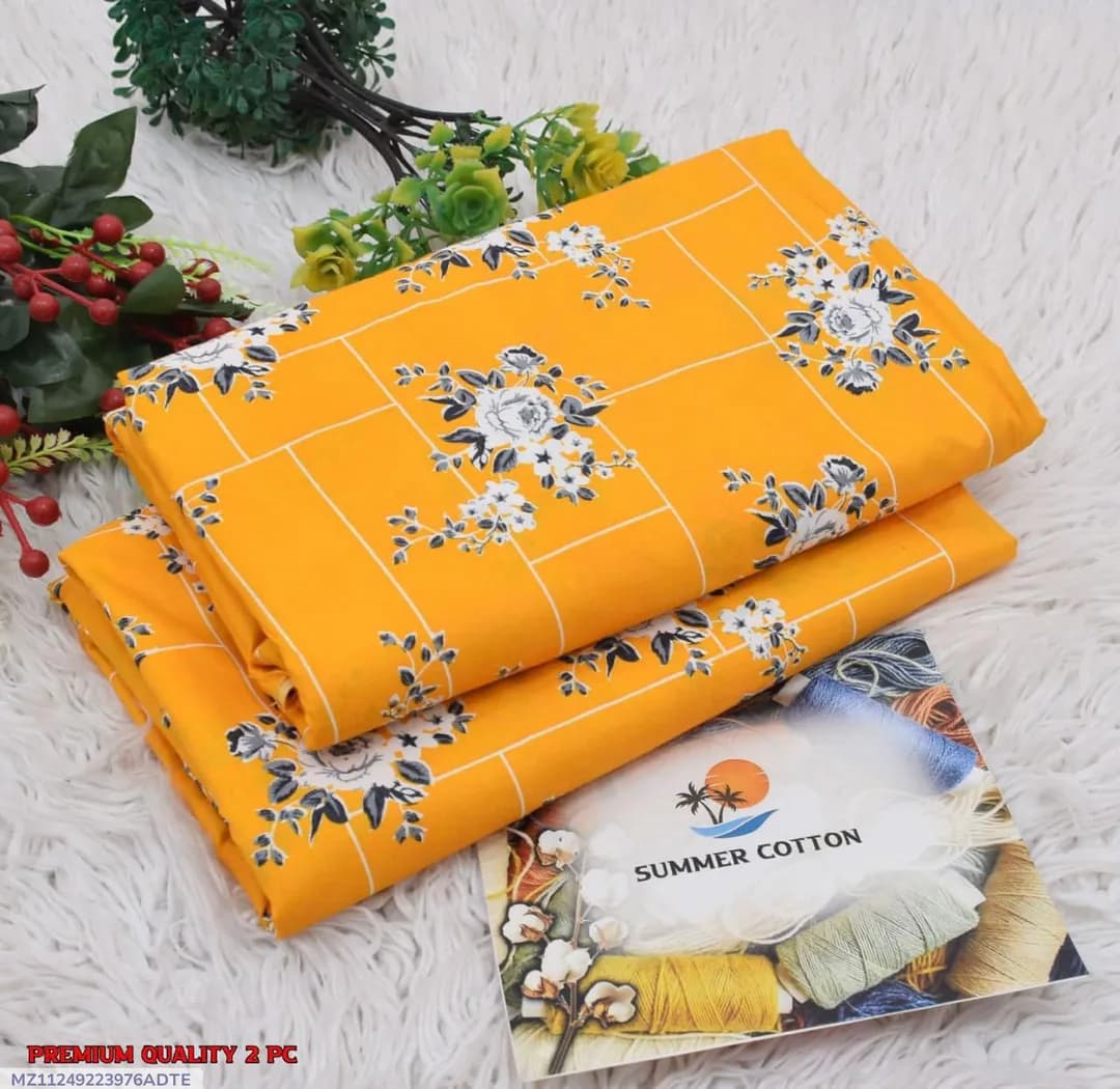 Yellow Printed Cotton 2Pc Shirt Trouser Set