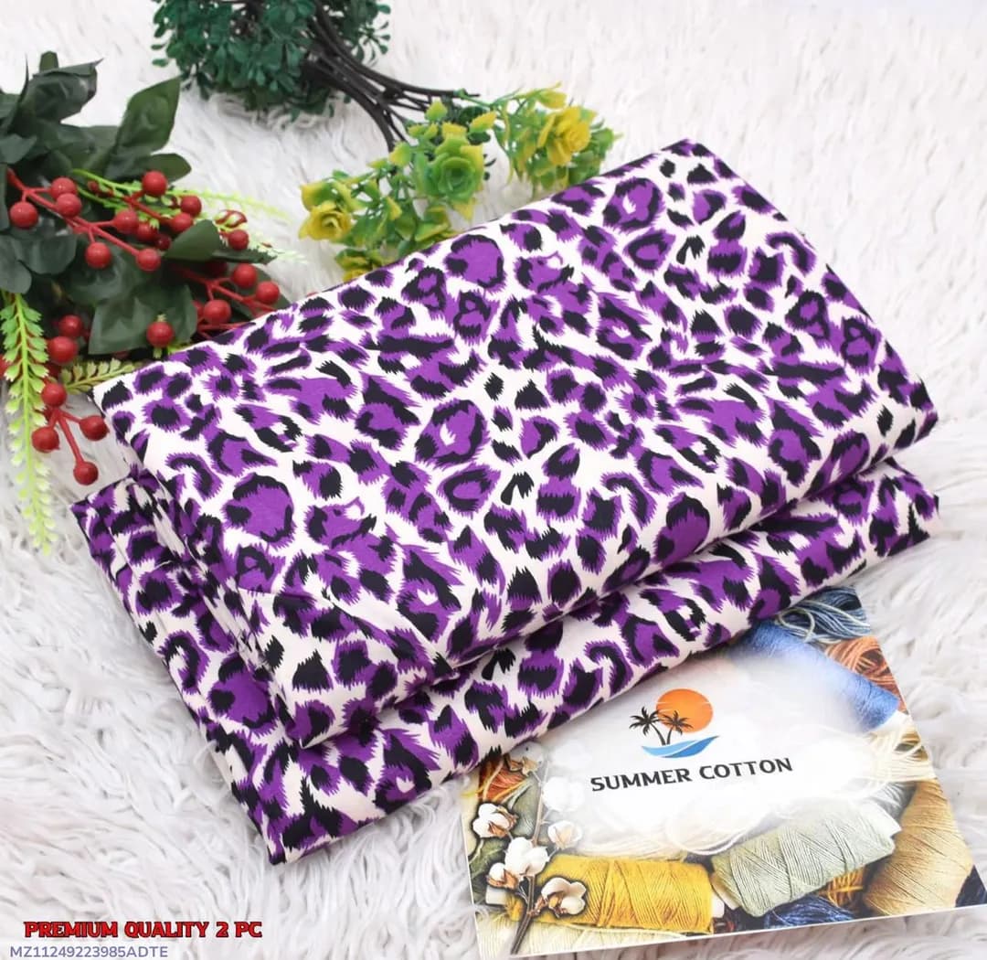 Purple Leopard Print 2Pc Polo Cotton Suit Set