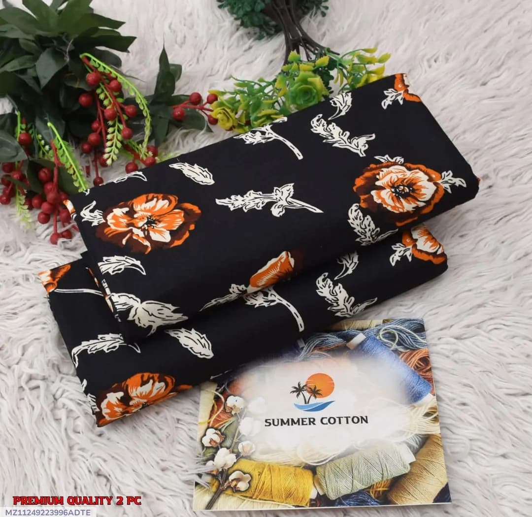 Black Printed Cotton 2Pc Women Suit Summer