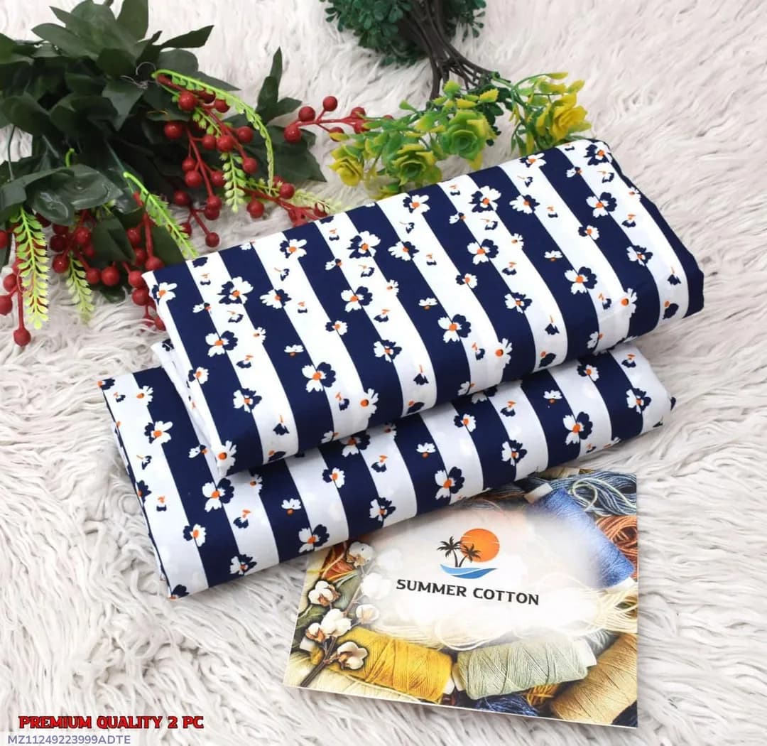 Summer Cotton Printed Shirt & Trouser Set Blue 2 Pcs