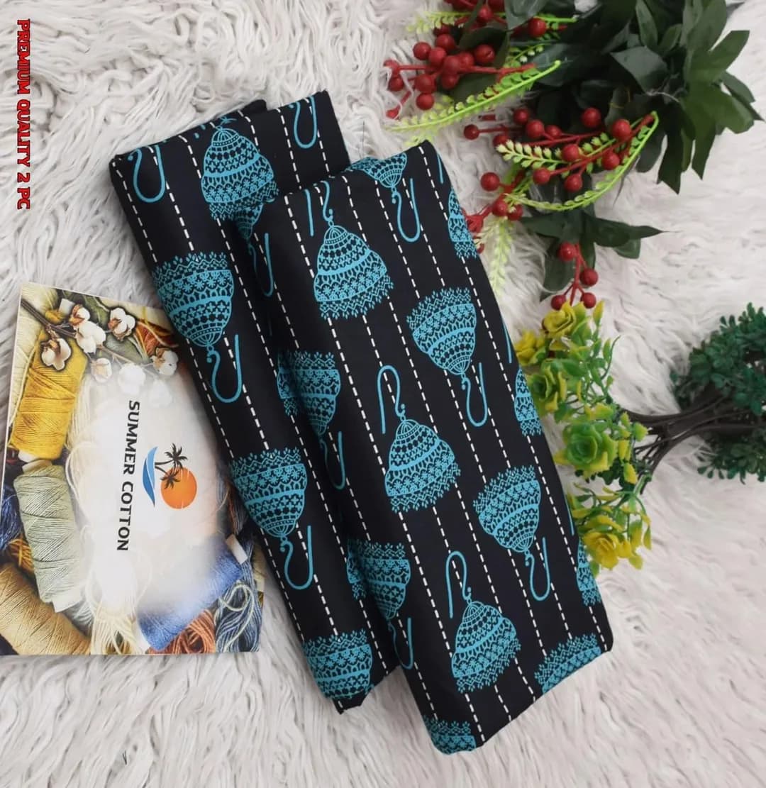Women Printed Cotton Suit Blue 2 Pcs Summer Wear